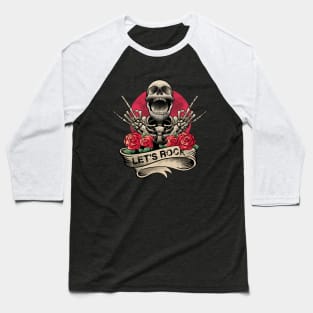 Lets Rock Rock&Roll Skeleton Hand Vintage Retro Rock Concert Baseball T-Shirt